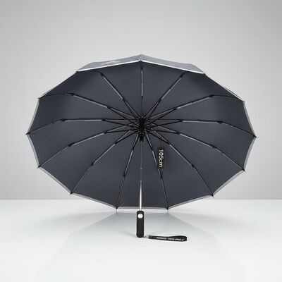 105 সেন্টিমিটার খোলা ব্যাস, ফাইবারগ্লাস পাঁজর এবং প্রতিফলিত প্রান্ত ট্রিম সহ বৃহৎ স্বয়ংক্রিয় ভ্রমণ ছাতা